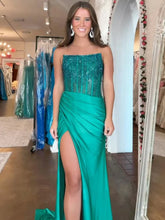 Load image into Gallery viewer, Royal Blue Mermaid Strapless Beaded Top Long Satin Prom Dress
