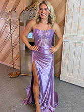 Load image into Gallery viewer, Royal Blue Mermaid Strapless Beaded Top Long Satin Prom Dress
