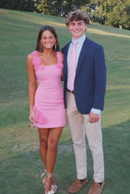 Load image into Gallery viewer, Gorgeous Sheath Square Neck Pink Short Homecoming Dress with 3D Flowers

