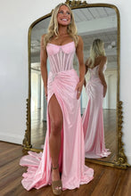 Load image into Gallery viewer, Gorgeous Gold Mermaid Strapless Long Beaded Prom Dress With High Slit
