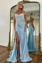 Load image into Gallery viewer, Gorgeous Gold Mermaid Strapless Long Beaded Prom Dress With High Slit