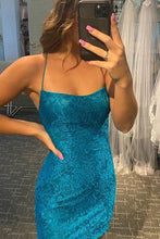 Load image into Gallery viewer, Royal Blue Spaghetti Straps Short Lace Homecoming Dress
