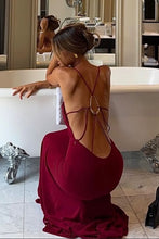 Load image into Gallery viewer, Hot A Line Spaghetti Straps Red Long Prom Dress with Open Back