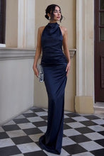 Load image into Gallery viewer, Hot Mermaid Halter Neck Dark Green Satin Long Party Dress with Open Back
