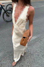 Load image into Gallery viewer, Trendy Sheath Deep V Neck Ivory Long Party Dress with Lace