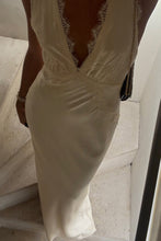 Load image into Gallery viewer, Trendy Sheath Deep V Neck Ivory Long Party Dress with Lace