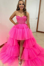 Load image into Gallery viewer, Hot Pin High-Low Sweetheart Sweep Train Ruffle Tulle Prom Dress