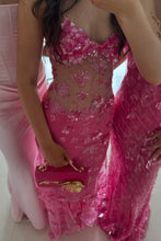 Load image into Gallery viewer, Gorgeous Mermaid Spaghetti Straps Orange Long Prom Dress with Appliques