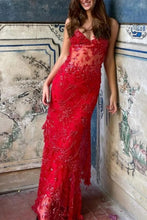 Load image into Gallery viewer, Gorgeous Mermaid Spaghetti Straps Orange Long Prom Dress with Appliques