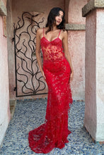 Load image into Gallery viewer, Gorgeous Mermaid Spaghetti Straps Orange Long Prom Dress with Appliques