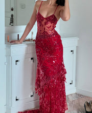 Load image into Gallery viewer, Gorgeous Mermaid Spaghetti Straps Orange Long Prom Dress with Appliques