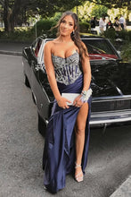 Load image into Gallery viewer, Hot Mermaid Strapless Dark Pink Corset Prom Dress with Beading