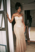 Load image into Gallery viewer, Sparkly Mermaid Sweetheart Champagne Corset Party Dress with Beading