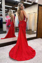 Load image into Gallery viewer, Dark Green Glitter Mermaid Open Back Long Corset Beaded Prom Dress
