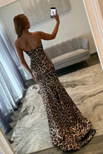 Load image into Gallery viewer, Stunning Mermaid Sweetheart Brown Leopard Printed Corset Prom Dress with Beading