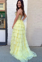 Load image into Gallery viewer, Light Blue A-Line Sweetheart Long Lace And Chiffon Prom Dress With Slit
