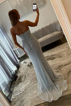 Load image into Gallery viewer, Gorgeous Mermaid Strapless Light Blue Corset Prom Dress with Pearls