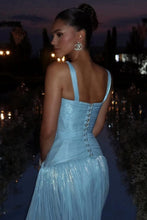 Load image into Gallery viewer, Charming A Line Light Blue Shimmer A-Line Evening Gown with Plunge Neck and Slit