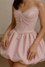 Load image into Gallery viewer, Light Pink Satin Corset Homecoming Dress with Pearl Draping and Bubble Skirt