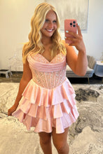 Load image into Gallery viewer, Elegant Sweetheart Homecoming Dress with Lace Corset Bodice and Tiered Skirt
