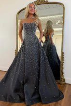 Load image into Gallery viewer, Trendy A Line Sweetheart Pink Long Prom Dress with Pearls Criss Cross Back