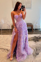 Load image into Gallery viewer, Princess A Line Sweetheart Lilac Corset Prom Dress with Ruffles
