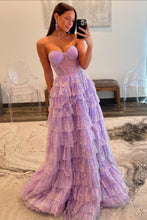 Load image into Gallery viewer, Princess A Line Sweetheart Lilac Corset Prom Dress with Ruffles