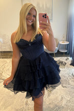 Load image into Gallery viewer, Princess A Line Strapless Lilac Corset Homecoming Dress with Appliques Ruffles
