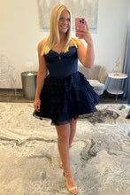 Load image into Gallery viewer, Princess A Line Strapless Lilac Corset Homecoming Dress with Appliques Ruffles
