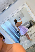 Load image into Gallery viewer, Princess A Line Strapless Lilac Corset Homecoming Dress with Appliques Ruffles
