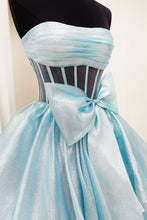 Load image into Gallery viewer, Lovely A-Line Fuchsia Strapless Long Organza Prom Dress with Slit and Bowknot
