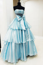 Load image into Gallery viewer, Lovely A-Line Fuchsia Strapless Long Organza Prom Dress with Slit and Bowknot
