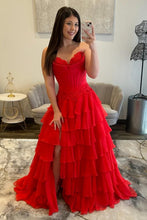 Load image into Gallery viewer, Lovely A Line Sweetheart Lilac Corset Prom Dress with High Slit and Appliques