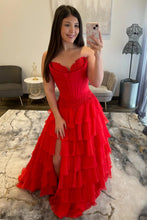 Load image into Gallery viewer, Lovely A Line Sweetheart Lilac Corset Prom Dress with High Slit and Appliques