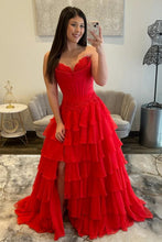 Load image into Gallery viewer, Lovely A Line Sweetheart Lilac Corset Prom Dress with High Slit and Appliques
