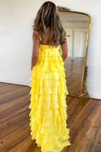 Load image into Gallery viewer, Lovely Yellow A-Line Strapless Zipper Back Long Tiered Prom Dress
