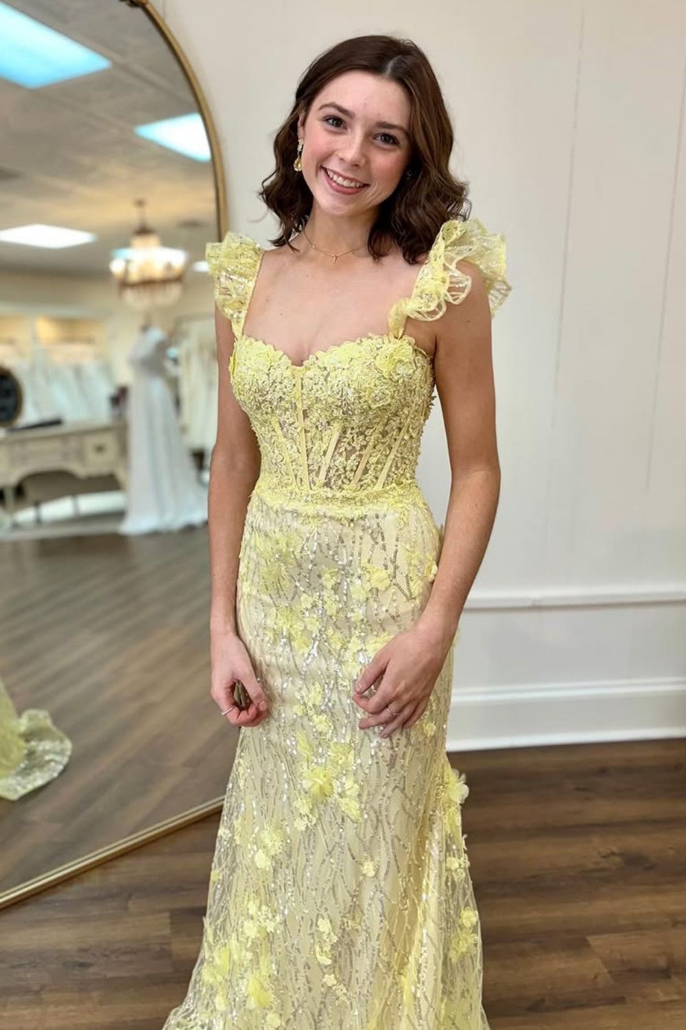 Luuvis Women Lovely Yellow Mermaid Long Glitter Prom Party Dress with Appliques Luuvis Women Lovely Yellow Mermaid Long Glitter Prom Party Dress with Appliques