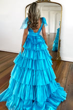 Load image into Gallery viewer, Cute Pink Princess A Line Deep V-Neck Long Tiered Prom Dress With Split
