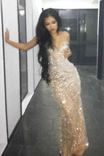 Load image into Gallery viewer, Luxurious Mermaid Spaghetti Straps Silver Sequins Long Prom Dress with Beading
