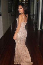 Load image into Gallery viewer, Luxurious Mermaid Spaghetti Straps Silver Sequins Long Prom Dress with Beading