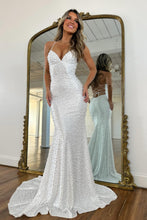 Load image into Gallery viewer, Sparkly Mermaid Spaghetti Straps Black Prom Dress with Pearl Beaded