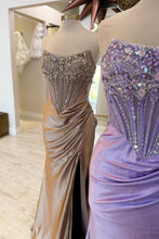 Load image into Gallery viewer, Luxurious Mermaid Strapless Dark Blue Corset Prom Dress with Beading