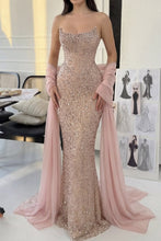 Load image into Gallery viewer, Luxurious Mermaid Strapless Light Champagne Long Prom Dress with Beading