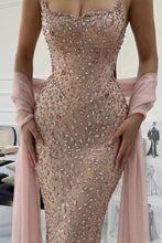 Load image into Gallery viewer, Luxurious Mermaid Strapless Light Champagne Long Prom Dress with Beading