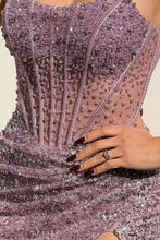 Load image into Gallery viewer, Luxurious Mermaid Strapless Lilac Sequins Corset Prom Dress with Beading
