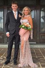 Load image into Gallery viewer, Luxurious Mermaid Strapless Pink Corset Prom Dress with Pearls