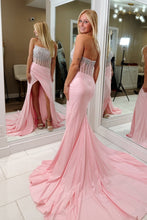 Load image into Gallery viewer, Luxurious Mermaid Strapless Pink Corset Prom Dress with Pearls