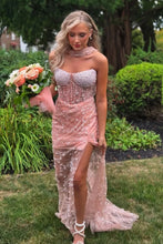 Load image into Gallery viewer, Luxurious Mermaid Strapless Pink Corset Prom Dress with Pearls
