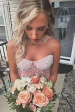 Load image into Gallery viewer, Luxurious Mermaid Strapless Pink Corset Prom Dress with Pearls