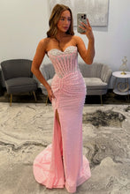 Load image into Gallery viewer, Luxurious Mermaid Sweetheart Pink Corset Prom Dress with Pearls